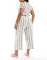 ONLY Curve linen mix culotte trousers with belt in cream and sage stripe