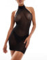 Ann Summers Glisten sheer mesh high neck racer cut dress in black