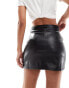 ASOS DESIGN leather look mini skirt with belt detail in black