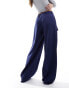 Stradivarius belted wide leg trouser in navy