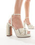 ASOS DESIGN Nearlywed embellished platform high heeled sandals in ivory