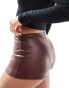 ASOS DESIGN leather look hotpant with lace up detail in chocolate