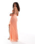 ASOS DESIGN Petite cami maxi dress with cowl neck and ruffle split detail in coral