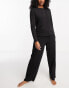 ASOS DESIGN mix & match cotton long sleeve henley pyjama top in black