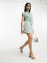 ASOS DESIGN drape neck sleeveless wrap front mini dress in light sage