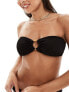 4th & Reckless palermo tortoise shell buckle bandeau crinkle bikini top in black