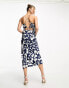 & Other Stories open back satin slip midi dress in blue floral