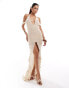 Murci knitted halterneck cut out high low maxi dress in cream