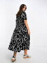 ASOS DESIGN twill collared button midi smock dress in mono blur print