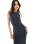 Pieces knitted racer neck bodycon maxi dress co-ord in charcoal