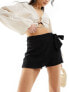 Stradivarius linen look wrap mini skort in black