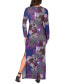 Women's Purple Paisley Long Sleeve Side Slit Fitted Maxi Dress