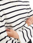 Mango stripe high neck jumper in white & navy