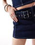 Pull&Bear buckle belt detail micro mini skirt co-ord in indigo blue