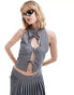 COLLUSION co-ord high neck tie front top with keyhole and contrast ties