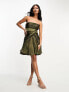 ASOS DESIGN corset draped skater satin mini dress in khaki