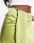 Vila drape front satin midi skirt in green