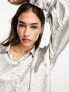 ASOS DESIGN textured metallic oversized shirt in silver