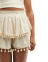 ASOS DESIGN pom pom trim rara shorts in stone