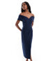 Vesper bardot sweetheart neck wrap midaxi dress in navy