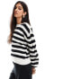 YAS striped jumper with button shoulder detail in mono - BLACK