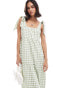 Miss Selfridge tiered gingham maxi dress with tie shoulders in sage