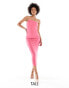 Vesper Tall bandeau asymmetric bodycon midi dress in pink