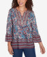 Petite Embellished Placket Paisley Print Slub Jersey Top