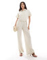 Mango linen look belted jumpsuit in white