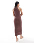 ASOS DESIGN high neck buttoned bodycon midi dress in chocolate