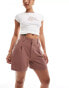 ASOS DESIGN relaxed dad short with linen in brown