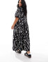 ASOS DESIGN curve twill collared button midi smock dress in mono blur print