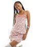 Glamorous fitted bandeau bodycon mini dress in red daisy