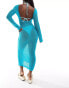 Aria Cove knitted low back flared sleeve maxi beach dress in turquoise