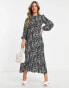 Missguided Maternity belted midi dress with volume sleeves in black floral