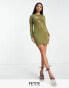 I Saw It First Petite knitted asymmetric cut out mini dress in olive