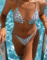 South Beach x Misha Grimes cherry print triangle bikini top in light blue