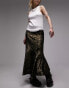 Topshop Petite crushed velvet fishtail maxi skirt in metallic gold