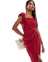 ASOS DESIGN plisse one shoulder premium drape maxi dress with super high split in raspberry