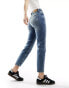 Noisy May Moni high waisted straight jeans in mid wash blue