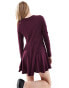 Monki long sleeve mini skater dress in burgundy