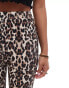 ONLY Petite ribbed flared trousers in leopard print