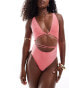 South Beach glitter cut out wrap front swimsuit in watermelon