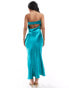 In The Style exclusive liquid satin bandeau cut out back maxi dress in turquoise