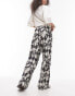 Topshop checkerboard crinkle plisse wide leg trouser in mono