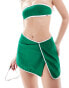 Free Society contrast mini beach skirt in green and white