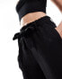 ONLY Tall tie waist wide leg linen trousers in black