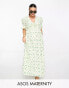 ASOS DESIGN Maternity cotton midi smock dress in cream based green floral print