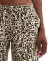 Stradivarius tie waist linen look trouser in leopard print