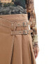 ASOS DESIGN denim kilt in caramel wash